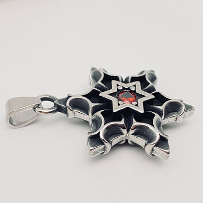 Stainless Steel Red Zircon Hexagram Charm