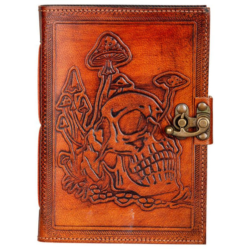 5x7 Skull and Mushrooms Leather Journal w/ Latch