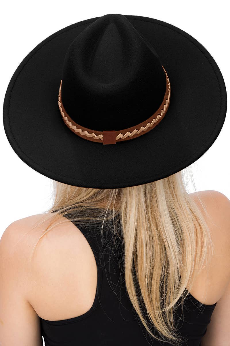 Faux Suede Leather Band Wide Brim Rancher Hat
