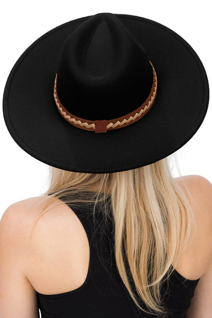 Faux Suede Leather Band Wide Brim Rancher Hat