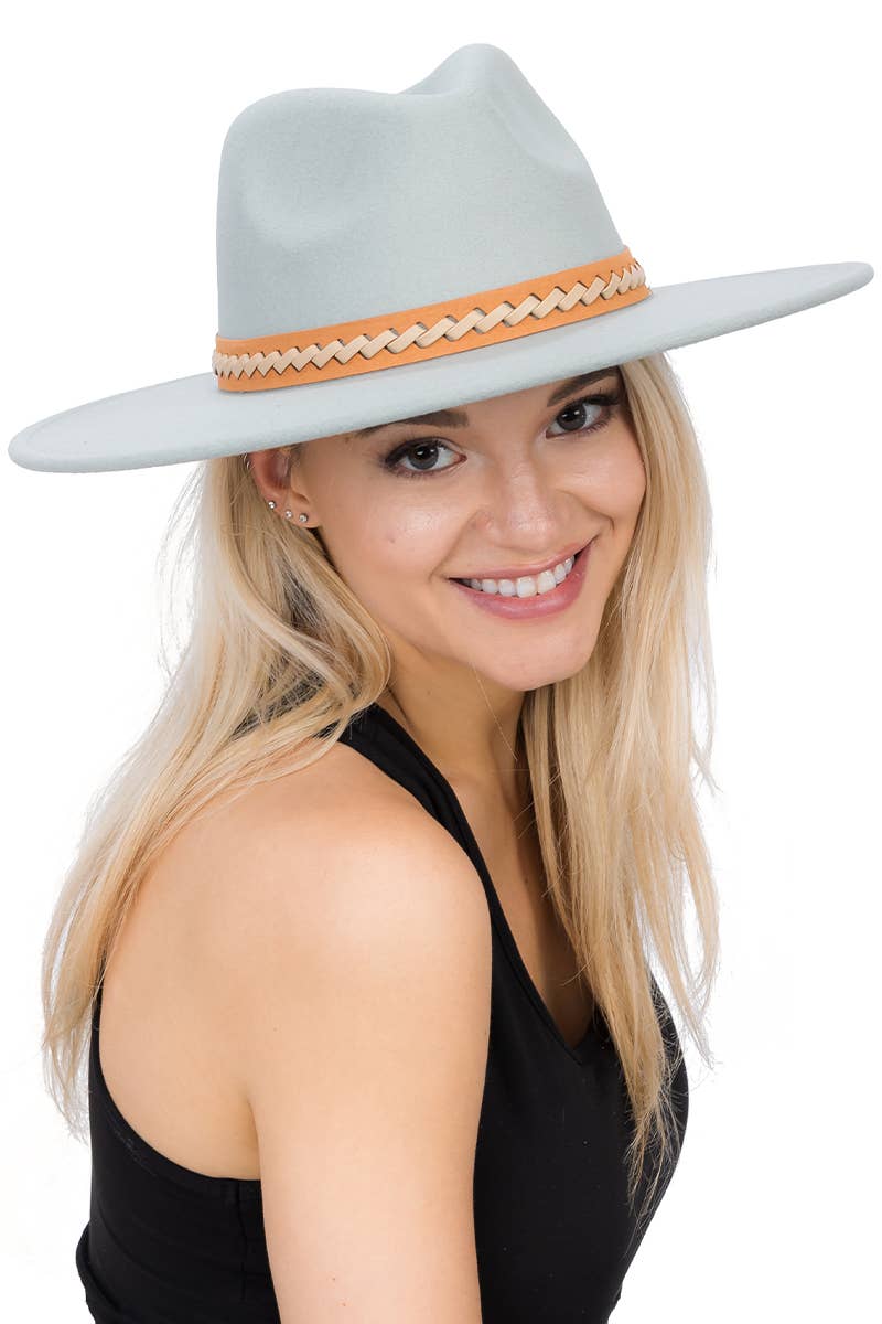 Faux Suede Leather Band Faux Wool Rancher Hat