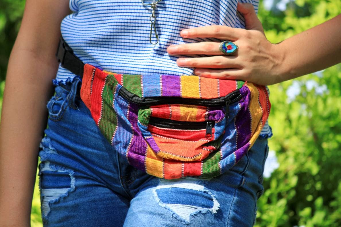 Woven Striped Guatemalan 3 Zipper Fanny Pack