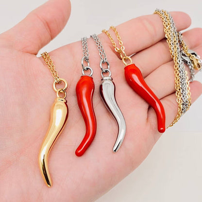 Enamel Pepper 18K Gold Plated Stainless Steel Necklace -FGS