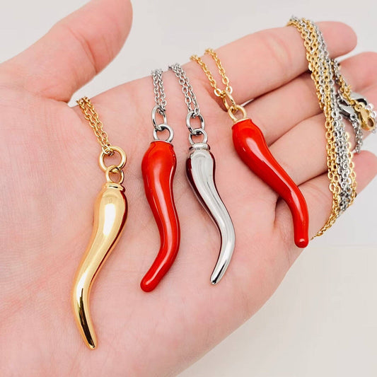 Enamel Pepper 18K Gold Plated Stainless Steel Necklace -FGS