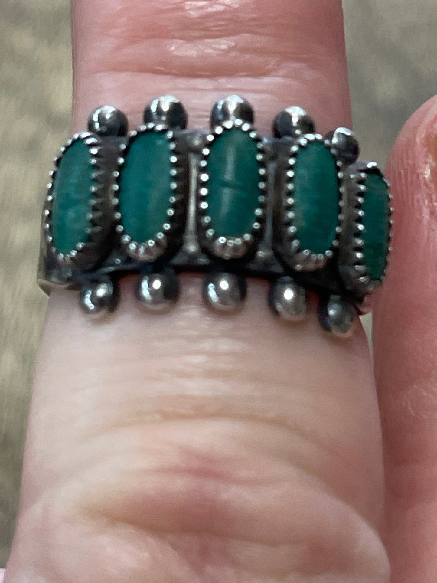Vintage Turquoise Inlay Oval Stone Ring