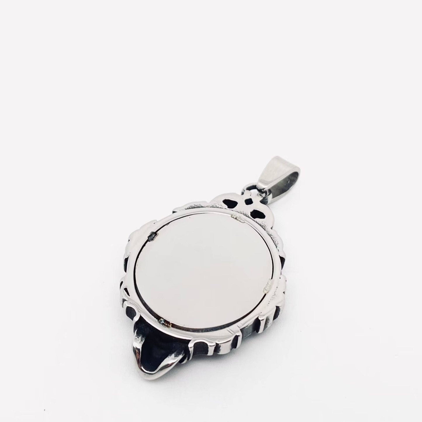 Magic Mirror Crow Standing on Skull Steel Charm