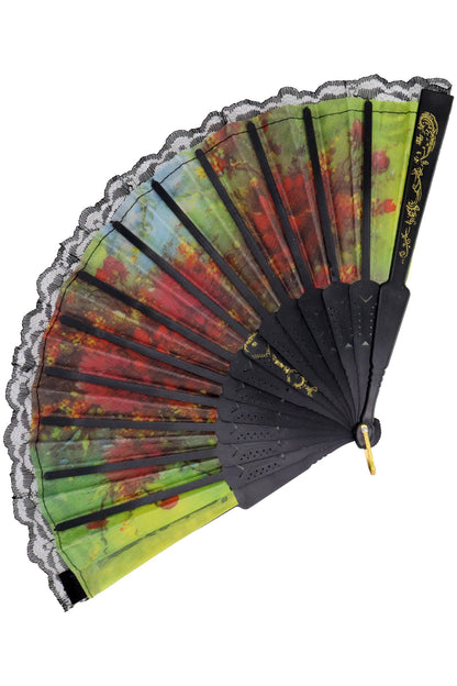 Sheer Floral Black Lace Trim Hand-Held Folding Fan