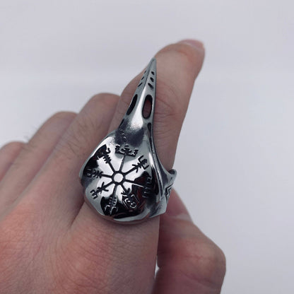 Viking Stainless Steel Men's Crow Head Ring - MJ/MR