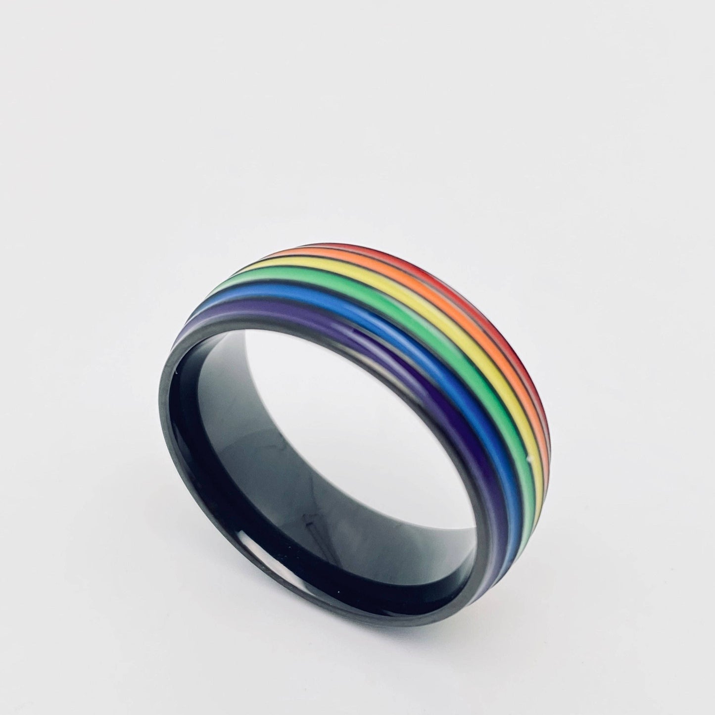 Rainbow Striped Stainless Steel Ring Men's Jewelry