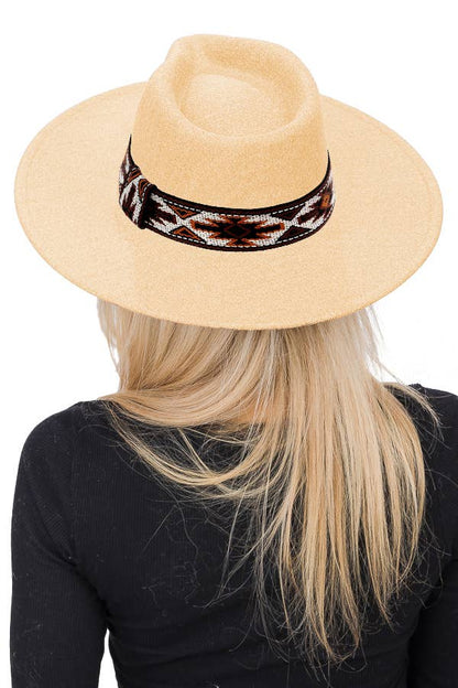 Navajo Rustic Band Pinch Crease Faux Wool Rancher Hat