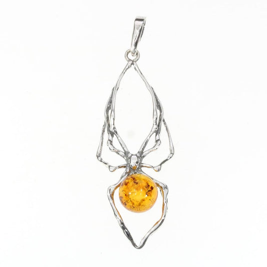 Spider Cognac Amber Sterling Silver Pendant
