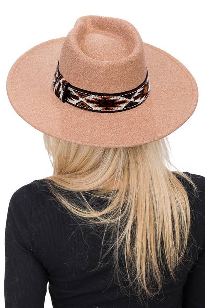 Navajo Rustic Band Pinch Crease Faux Wool Rancher Hat