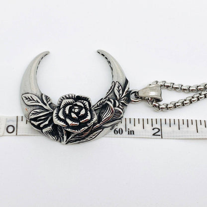 Rose Crescent Moon Charm Stainless Steel Pendant