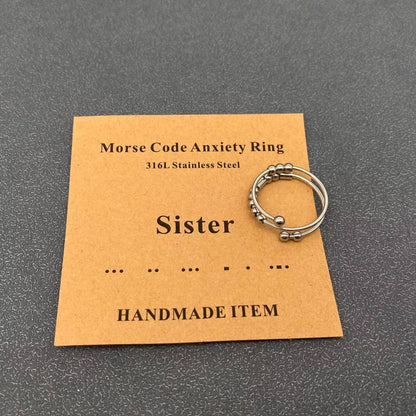 Multi-style Morse Code Stainless Steel Adjustable Ring