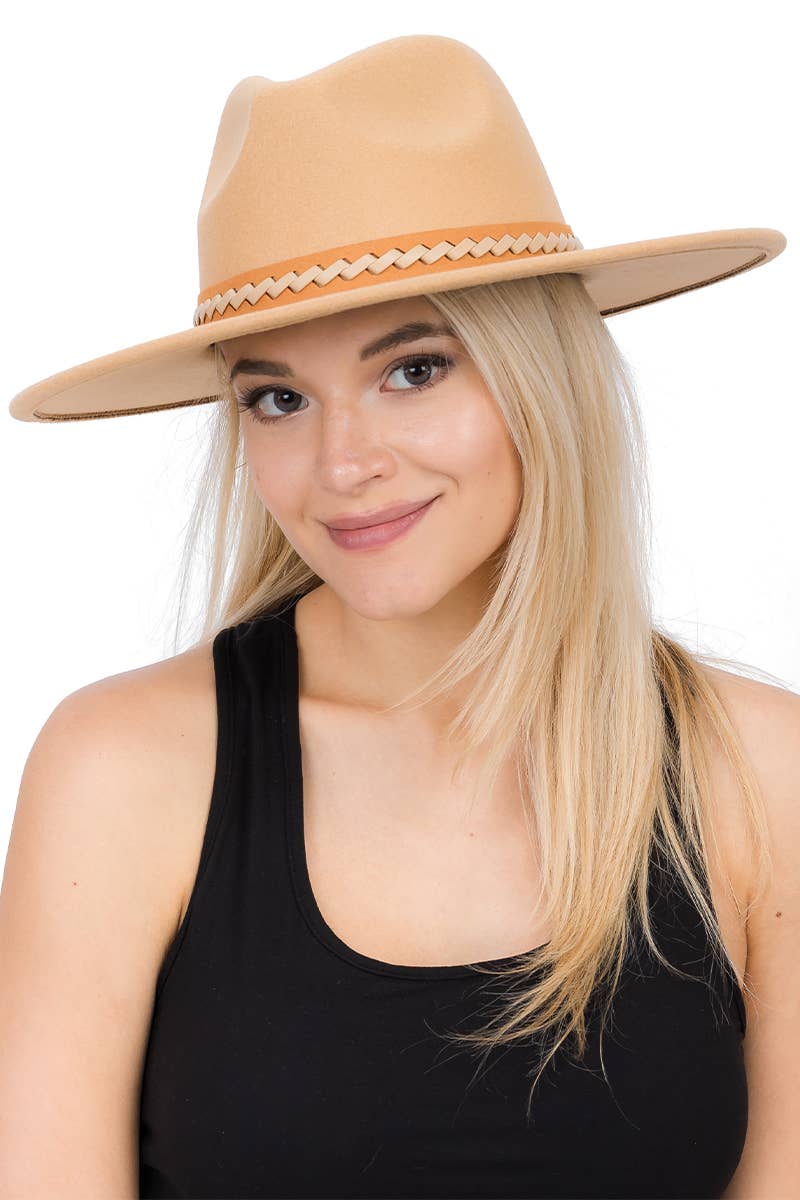 Faux Suede Leather Band Faux Wool Rancher Hat