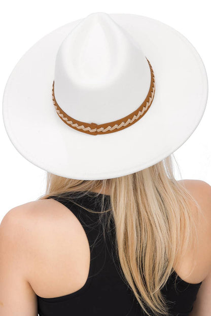 Faux Suede Leather Band Wide Brim Rancher Hat