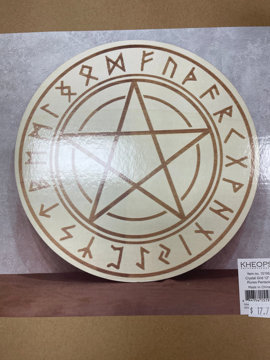 Runes Pentacle 12” Crystal Grid board