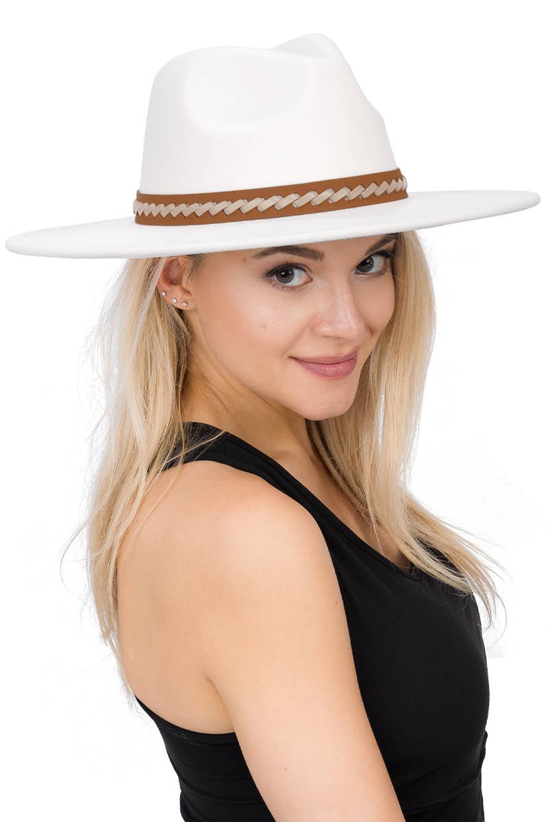 Faux Suede Leather Band Wide Brim Rancher Hat
