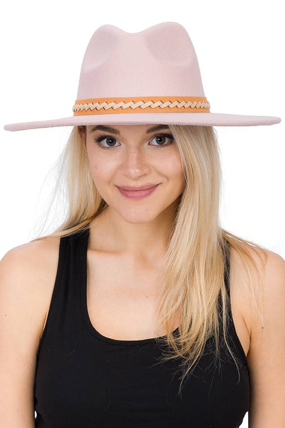 Faux Suede Leather Band Faux Wool Rancher Hat