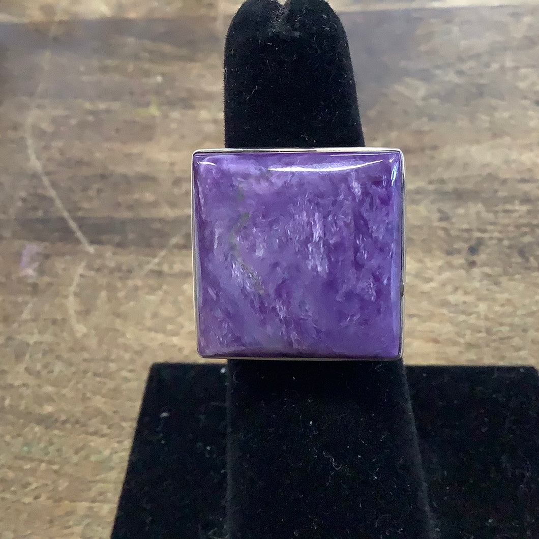 Charoite sterling silver square ring sz 6