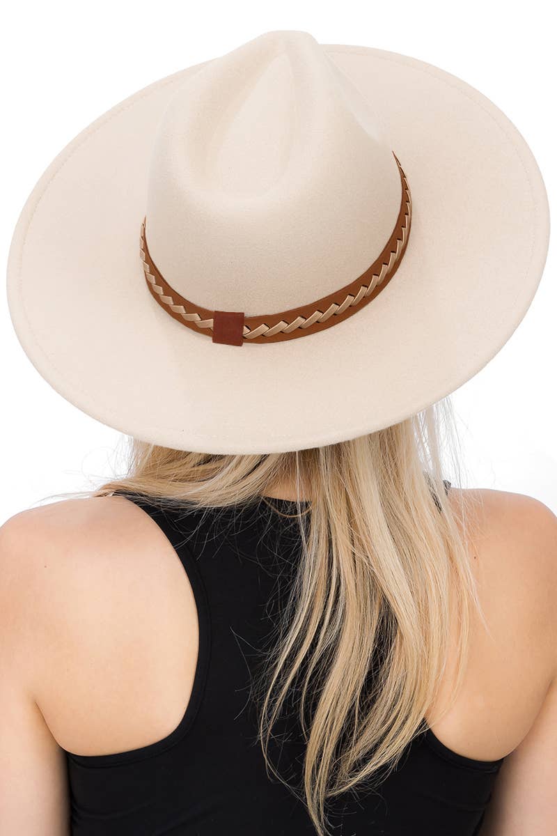 Faux Suede Leather Band Wide Brim Rancher Hat