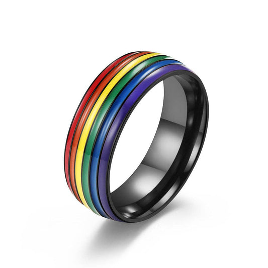 Rainbow Striped Stainless Steel Ring Men's Jewelry