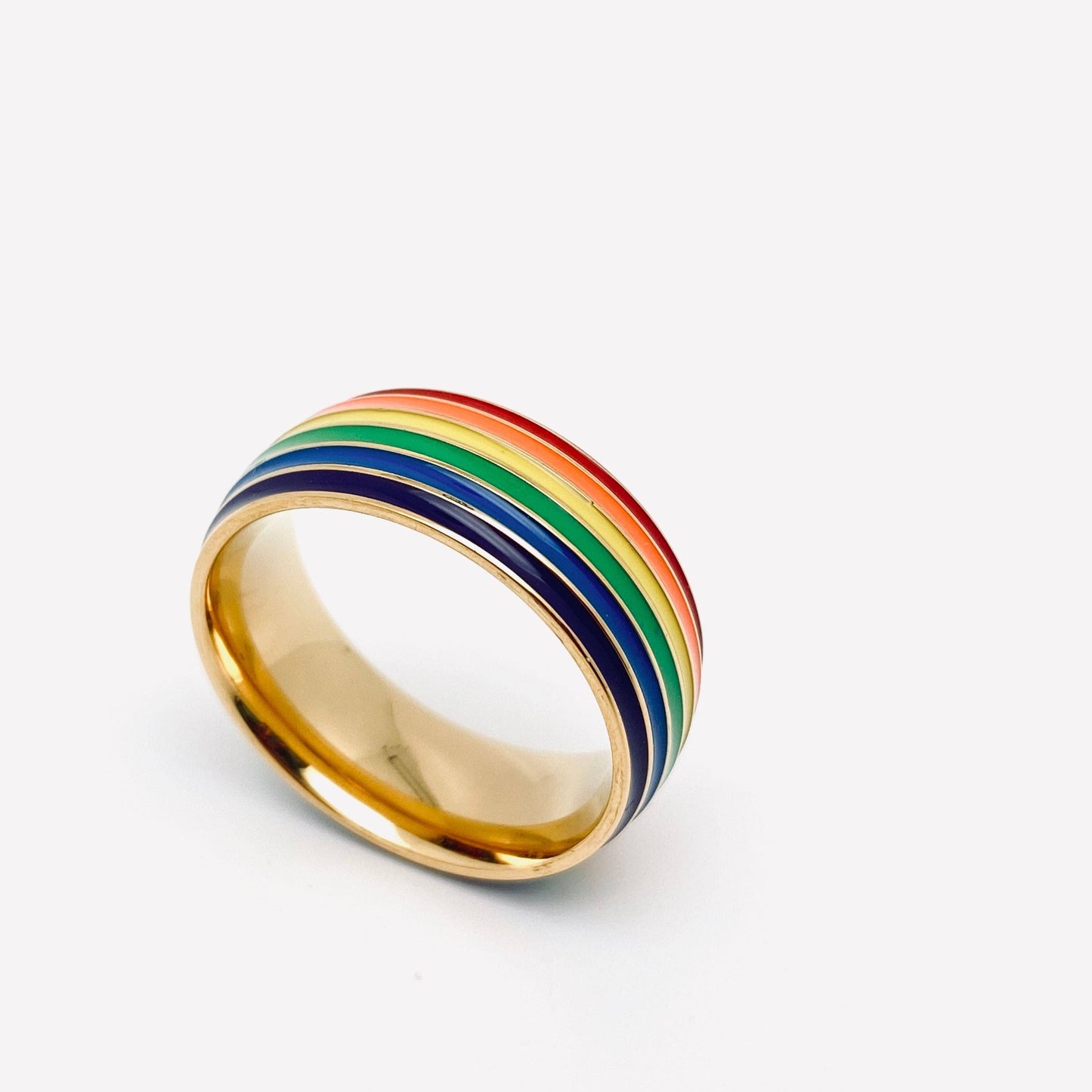 Rainbow Striped Stainless Steel Ring Men's Jewelry
