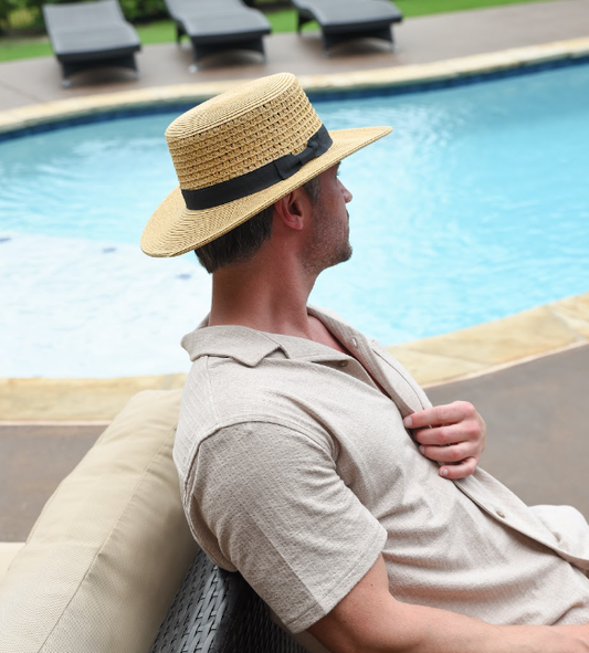 Sewn Paper Braid Boater Sun Hat - Style Rialto