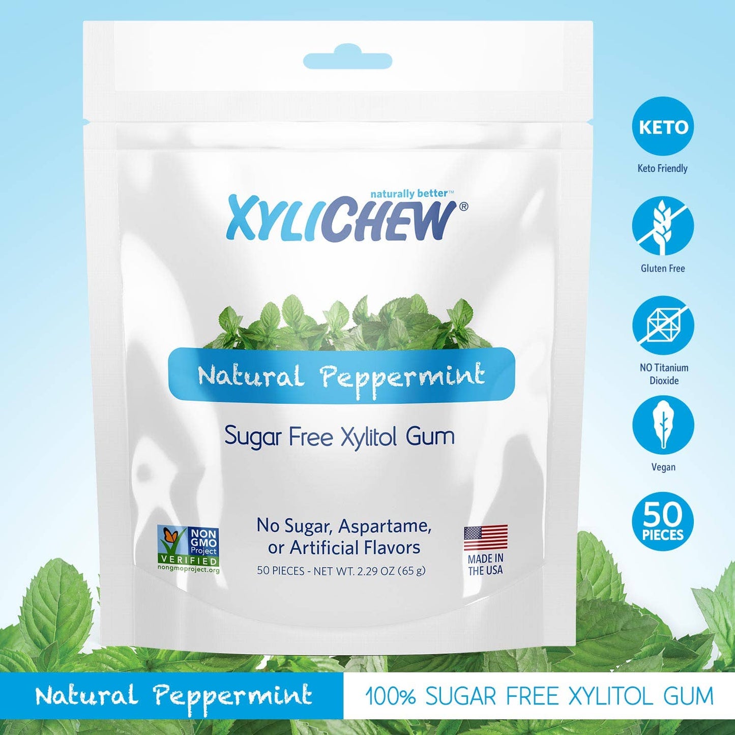 Xylichew Peppermint Gum Bags- 50 ct.
