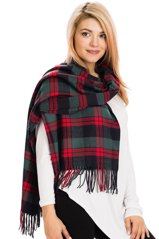 Madras Plaid Vegan Cashmere Oblong Wrap Scarf