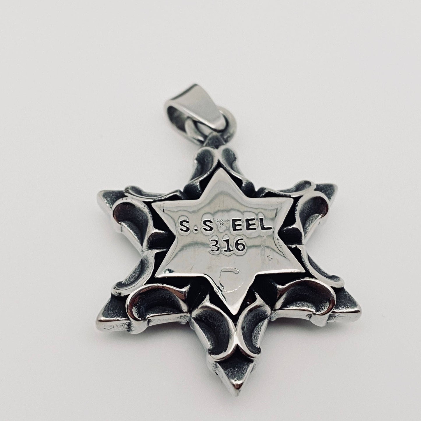Stainless Steel Red Zircon Hexagram Charm