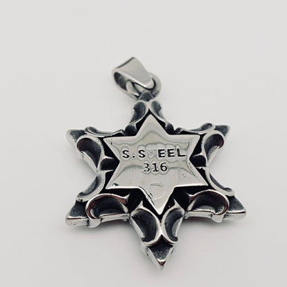 Stainless Steel Red Zircon Hexagram Charm