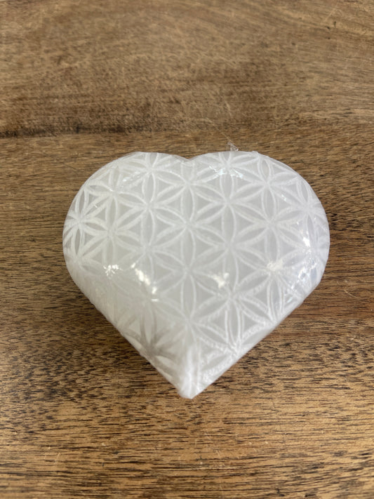 Engraved Selenite Heart