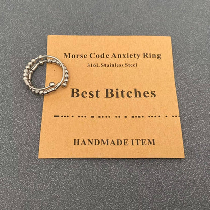 Multi-style Morse Code Stainless Steel Adjustable Ring