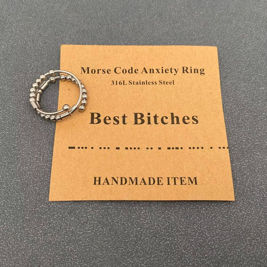 Multi-style Morse Code Stainless Steel Adjustable Ring