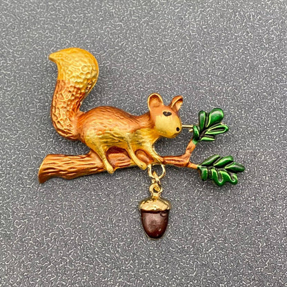 Enamel Squirrel Picking Nut Brooch
