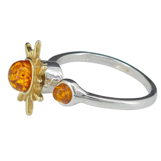 Amber Gold Plated Silver Spinner Sun Adjustable Ring