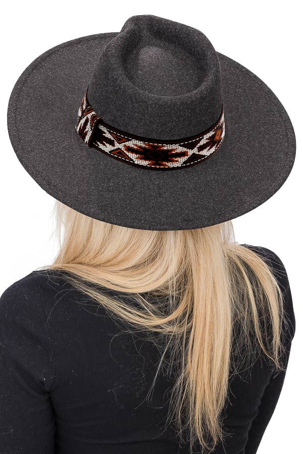 Navajo Rustic Band Pinch Crease Faux Wool Rancher Hat