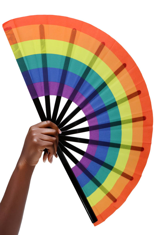 Large Rainbow Pride Line Dance Folding Fan - 13 Inch