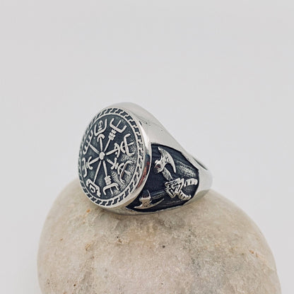 Retro Stainless Steel Viking Double Axe Totem Ring - MJ/MR