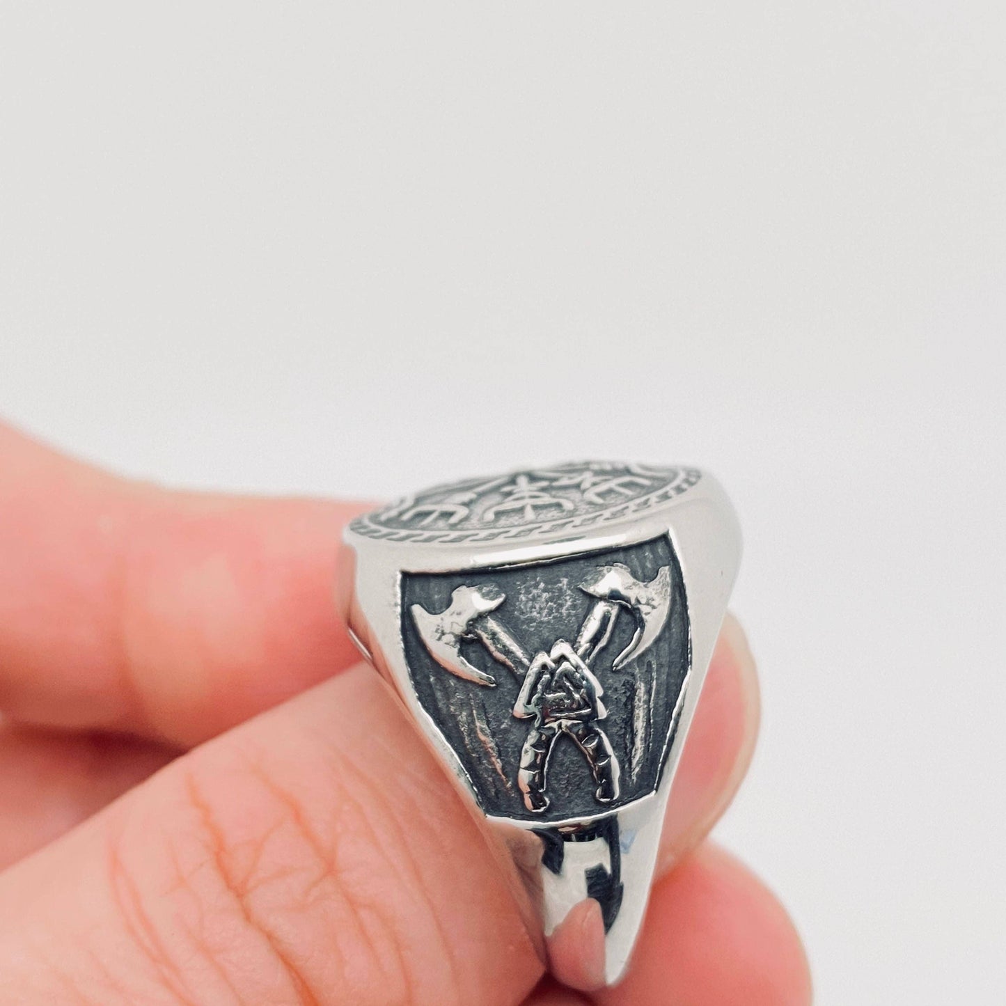 Retro Stainless Steel Viking Double Axe Totem Ring - MJ/MR