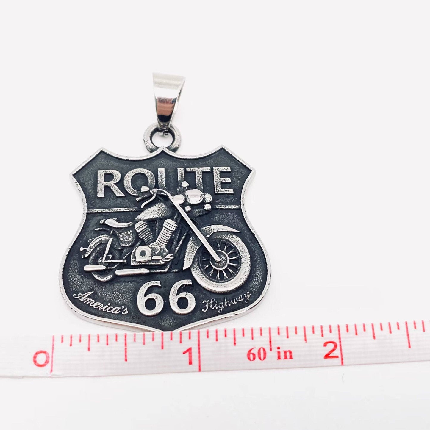 Motorcycle ROUTE 66 Stainless Steel Pendant