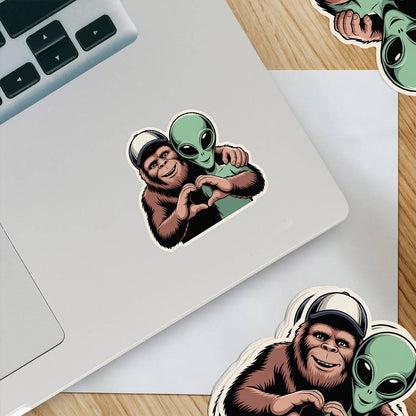 Bigfoot and Alien Love Sticker