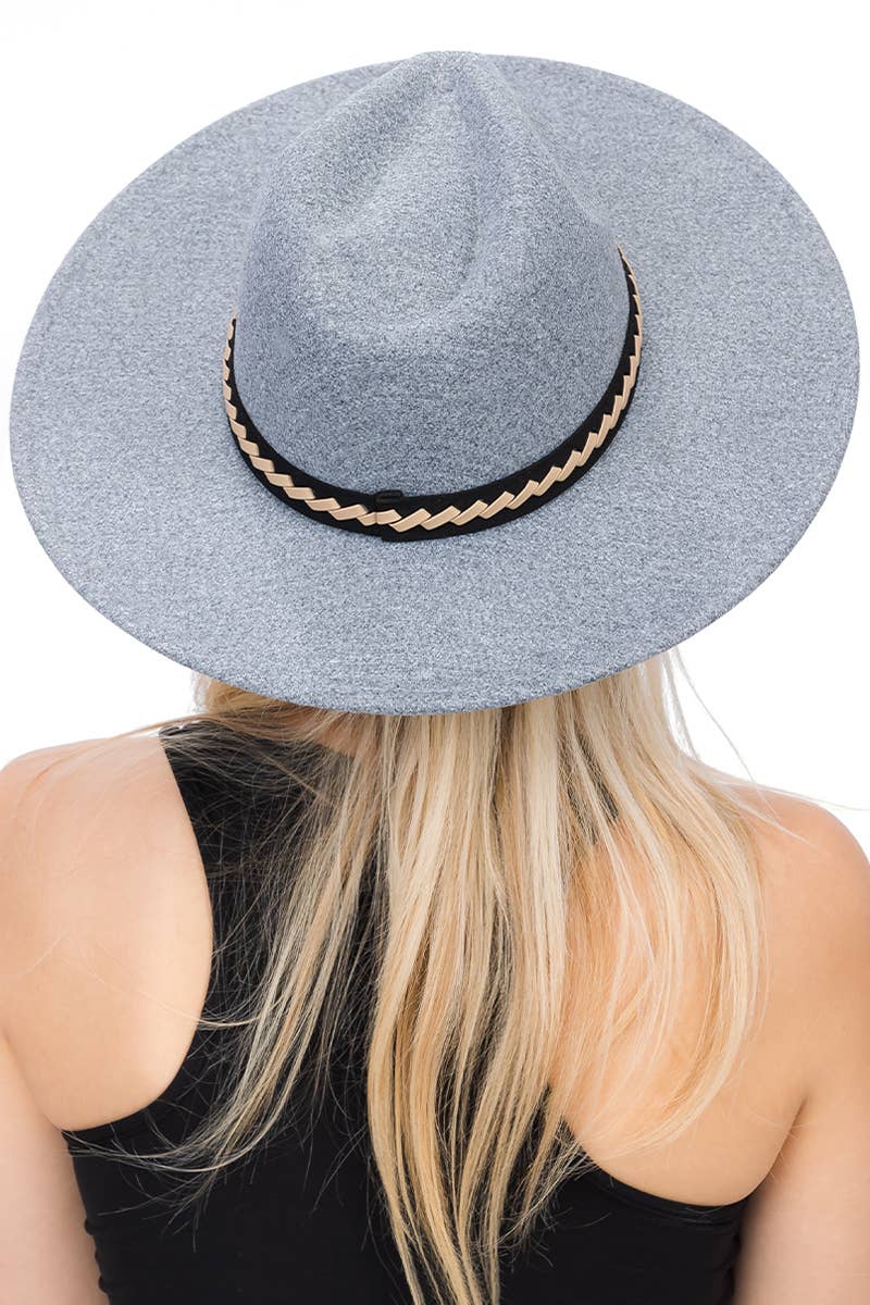 Faux Suede Leather Band Faux Wool Rancher Hat