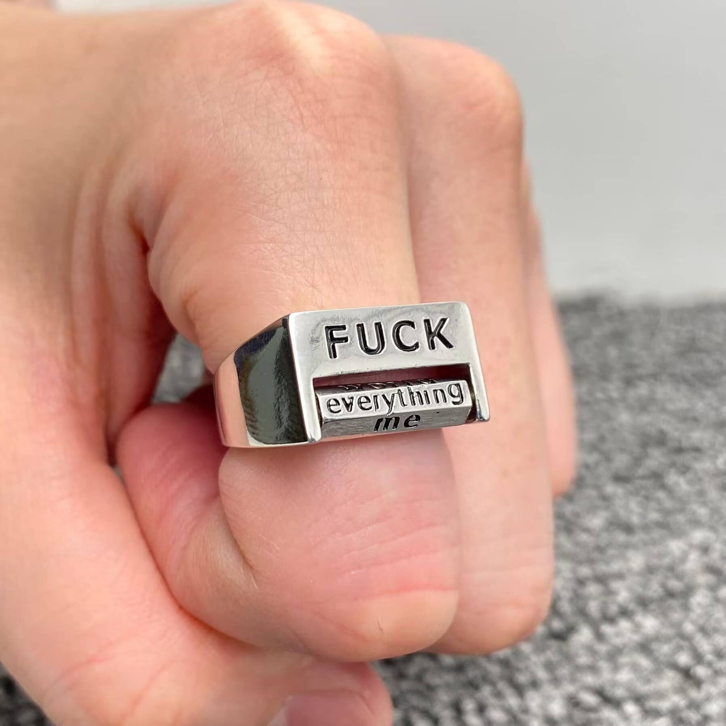 Fuck Everything  Rotatable Word Silver Tone Ring