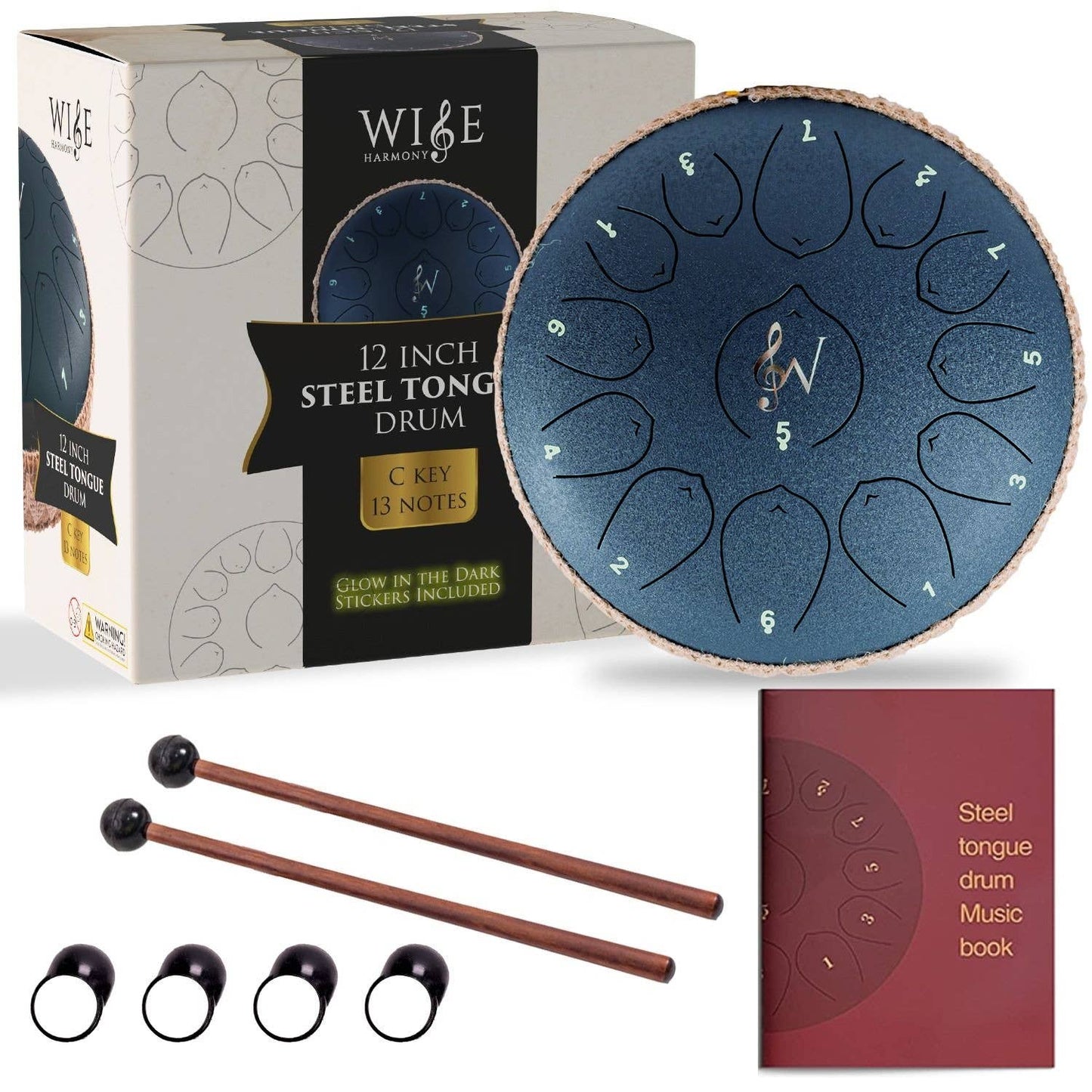 Wise Harmony Steel Tongue Drum 12 Inch 13 Notes: Black