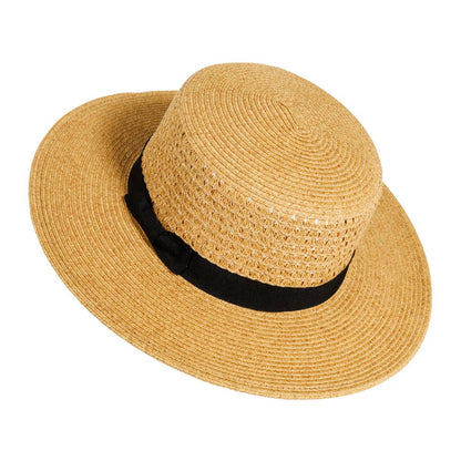 Sewn Paper Braid Boater Sun Hat - Style Rialto