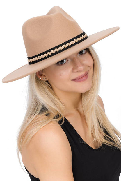 Faux Suede Leather Band Faux Wool Rancher Hat