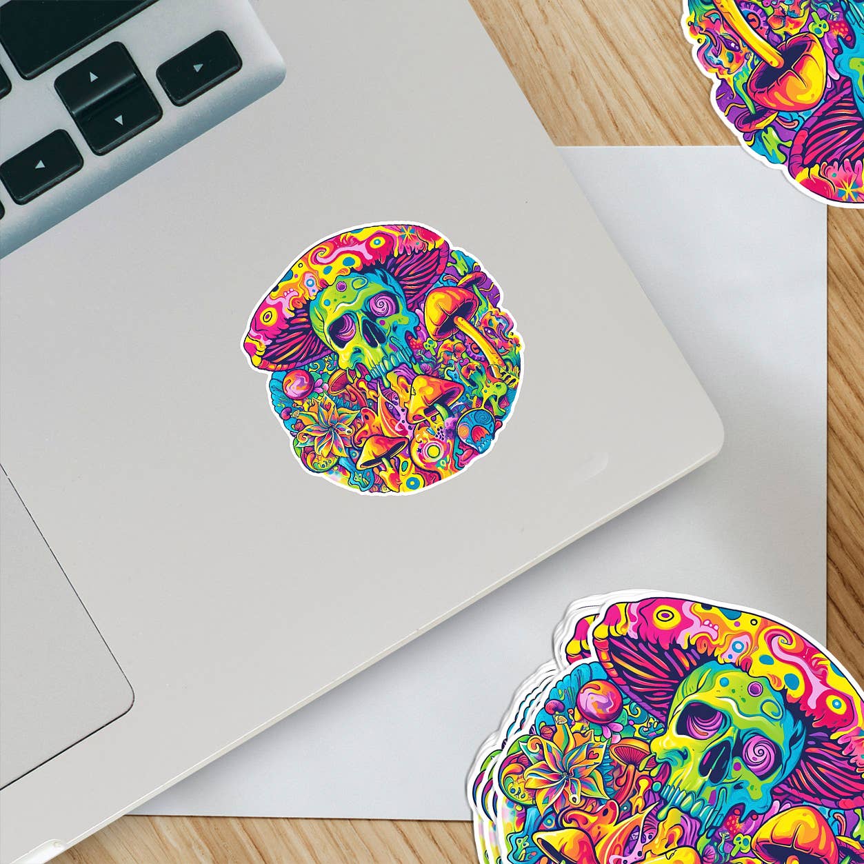 Bright Colorful Trippy Mushroom Skull Sticker