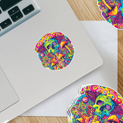 Bright Colorful Trippy Mushroom Skull Sticker
